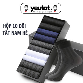 Tất Nam Cổ Cao Mỏng Mùa Hè Thoáng Khí Chống Hôi Chân Set 10 Đôi Có Hộp Đựng Xịn