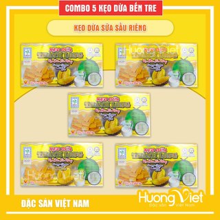 Combo 5 kẹo dừa sữa sầu riêng thanh long 300g, vị kẹo dừa truyền thống, kẹo dừa bến tre nổi tiếng