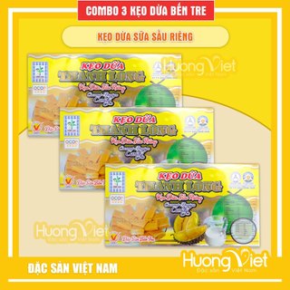 Combo 3 kẹo dừa sữa sầu riêng thanh long 300g, vị kẹo dừa truyền thống, kẹo dừa bến tre nổi tiếng
