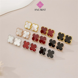  Bông tai vàng 18 K  Ancarat Cỏ 4 Lá may mắn Golden Leaf 9mm nhiều màu thanh lịch sang trọng 
