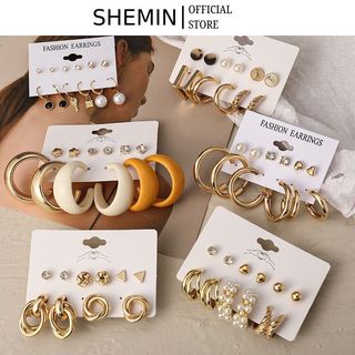 Bông tai tròn bộ nhiều khuyên tai thời trang nữ đẹp nguyên set SHEMIN