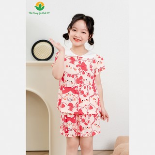  Bộ lanh bé gái thời trang Việt Thắng quần đùi áo cộc tay cổ vải phối - B63.2408