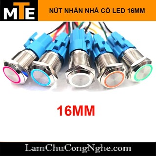 Nút nhấn nhả 16mm không giữ trạng thái, nút Reset có led chống nước 3-6V, 12V, 24V, 220V