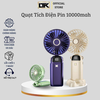 Quạt Mini Cầm Tay Gấp Gọn Pin 10000mah với 5 Cấp Độ Gió Linh Hoạt, Hiển Thị % Pin Tiện Lợi Sử Dụng