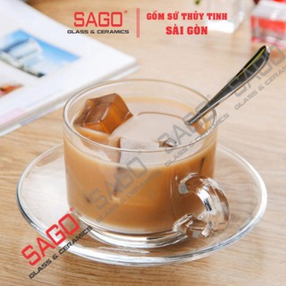 Bộ tách và dĩa thủy tinh union stack tea cup , nhập khẩu thái lan