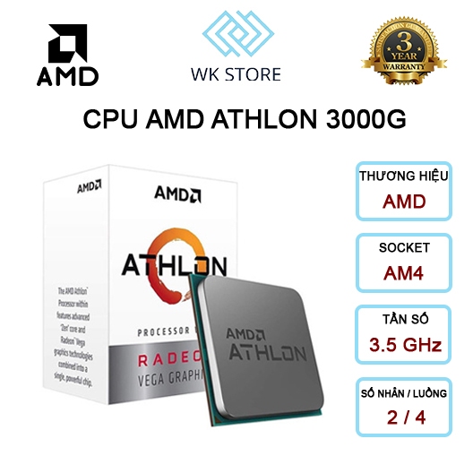 CPU AMD ATHLON 3000G (3.5GHZ, 2 NHÂN 4 LUỒNG , 5MB CACHE, 35W) BOX