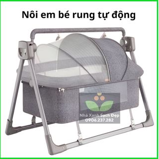 Giường nôi trẻ em KÈM MÀN tự rung có điều khiển, Nôi điện ru bé ngủ, nôi điện tự rung cho bé, nôi rung tự động cho bé