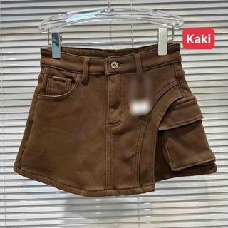 Chân váy jean kaki túi hộp xéo bên 💫💫⭐️⭐️1y quần váy jean đắp thân,chân váy jean túi hộp dáng ngắn