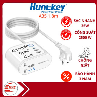 Ổ cắm điện đa năng huntkey a35 sạc nhanh 35w, chống giật, tự ngắt quá tải, công suất 2500w-bh 3 năm