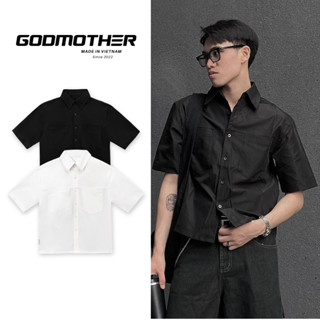 Áo Sơ Mi Boxy GODMOTHER Premium Áo Sơ Mi Cộc Tay Boxy Shirt White/Black