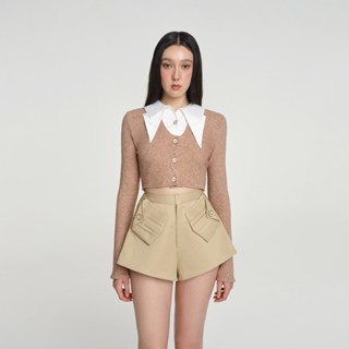 DEAR JOSÉ - Áo kiểu crop top tay dài vải dệt kim nâu - Origami