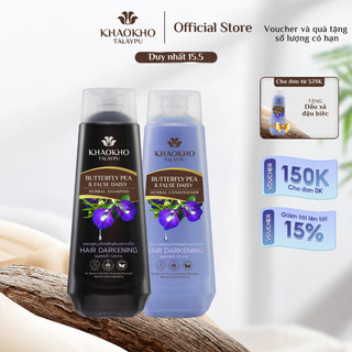 Combo gội xả thảo dược Khaokho Talaypu dành cho tóc bạc, làm đen, dày tóc và kích thích mọc tóc Hoa Đậu Biếc 185ml/330ml
