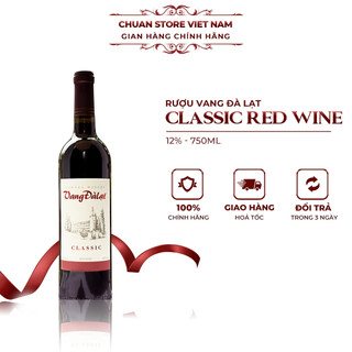 Rượu vang đỏ Đà Lạt Classic Red Wine 12% chai 750ml hương vị thơm ngon tuyệt hảo