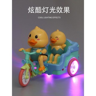 Đồ chơi vịt đạp xe có đàn nhạc vui nhộn bánh xe phát sáng - vịt chạy xe nhựa an toàn cho bé