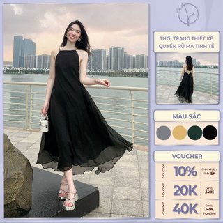 Váy yếm dáng dài đi biển Chicly Design đầm chất tơ bọt mềm mượt thướt tha - Min603