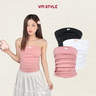 Áo ống nữ VMSTYLE form ôm xếp ly đính nơ đơn giản, năng động, dễ thương đi chơi, đi biển ATU00636