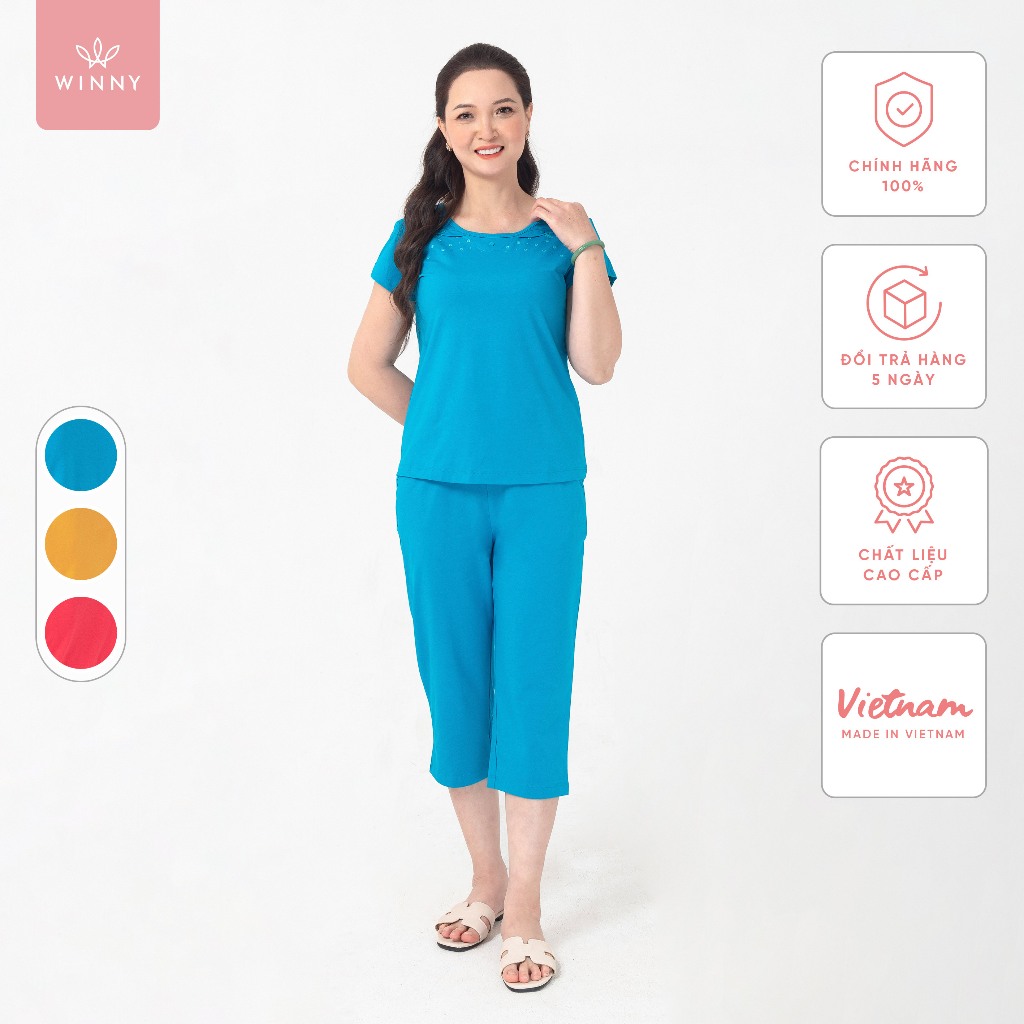 Bộ Mặc Nhà Nữ WINNY Đồ Ngủ Kiểu Tay Cộc Quần Ngố Chất Cotton 2MNCV22082N