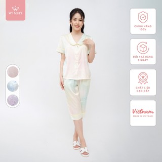 Bộ Mặc Nhà WINNY Kiểu Pijama Tay Cộc Quần Ngố Chất Lụa Satin 1MNSA22166N