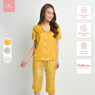 Bộ Mặc Nhà WINNY Kiểu Tay Cộc Quần Ngố Chất Lụa Satin Mềm Mại 1MNSA22168N