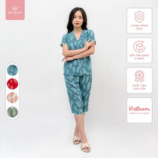 Bộ Mặc Nhà WINNY Kiểu Pijama Tay Cộc Quần Ngố Chất Lanh  2MNLA22049N