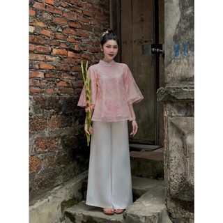 Set đồ lam pháp phục tiểu thư hình kỳ lân ôm cầu may mắn, đồ lam đi chùa tiểu thư pháp phục tâm an