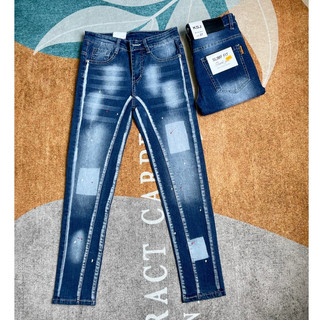 quần bò jean nam dài xanh rách vẩy sơn rách kiểu nhẹ đẹp,chất jean dày mềm co giãn tốt chuẩn shop
