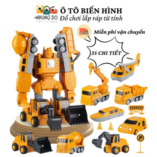 Đồ chơi ô tô robot biến hình cho bé trai, lắp ráp xe biên hình robot 35 chi tiết nhựa ABS tặng hộp