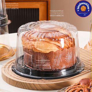 50 hộp nhựa tròn đựng bánh bông lan, bánh sinh nhật đế đen nắp trong cao