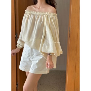 Áo trễ vai tay phồng linen tưng vân gỗ - Bona Top