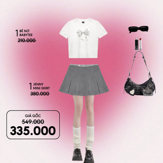  Mua 1 Áo Bé Nơ Xám Babytee Trắng và 1 Chân váy Jenny Xám Kill System