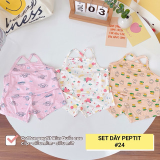 Bộ 2 dây cho bé gái mặc nhà vải Peptit siêu mềm mát cho mùa hè cho bé 6-15kg