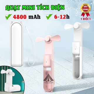 Quạt mini cầm tay tích điện 4800mAh tai mèo với 3 chế độ gió, có thể gấp gọn dễ dàng mang theo bên mình