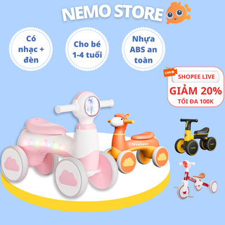 Xe tập đi cho bé 1 2 3 tuổi NEMO STORE xe chòi chân 4 bánh đáng yêu có đèn và nhạc, đồ chơi vận động ngoài trời
