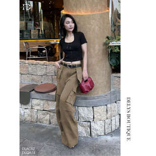 Áo Thun Cổ U Phối Gân Da Fleurdelys DLAC52