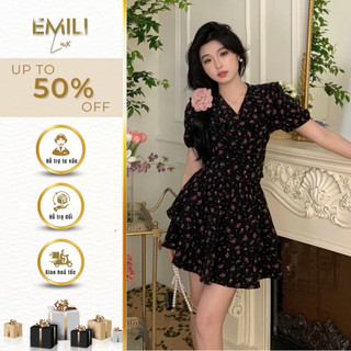 Váy công chúa hoa nhí vạt chéo Emili đầm ngắn phong cách kiểu nữ 