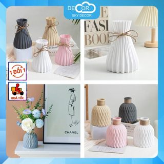 Bình hoa nhựa giả gốm, bình hoa phong cách bắc âu, bình cắm hoa decor nhà cửa, lọ hoa để bàn, hoa giả - sky decor