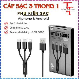 Cáp sạc nhanh remax 3 đầu đa năng 3 in 1, cáp sạc 3 trong 1 lighting- micro usb- type c
