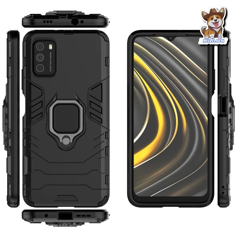 Ốp Vỏ Giáp Ironman Xiaomi Poco M3 kèm Iring cao cấp