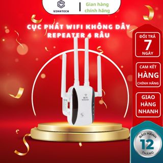 Bộ phát sóng wifi không dây 4 râu REPEATER cực mạnh cục kích bộ thu phát hút mở rộng sóng wifi chính hãng - BH 1 năm