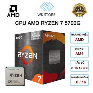 CPU AMD Ryzen 7 5700G 3.8GHz Boost 4.6GHz 8 Nhân 16 Luồng 20MB Cache - Bảo Hành 36 Tháng