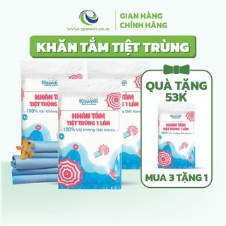 Khăn tắm cao cấp tiệt trùng dùng 1 lần Kawaii Xanh/Trắng, siêu tiện lợi đi du lịch, vải không dệt