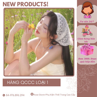 Khăn bandana ren thêu,khăn turban trùm đầu hàng đẹp, Khăn tam giác ren phong cách Hàn Quốc