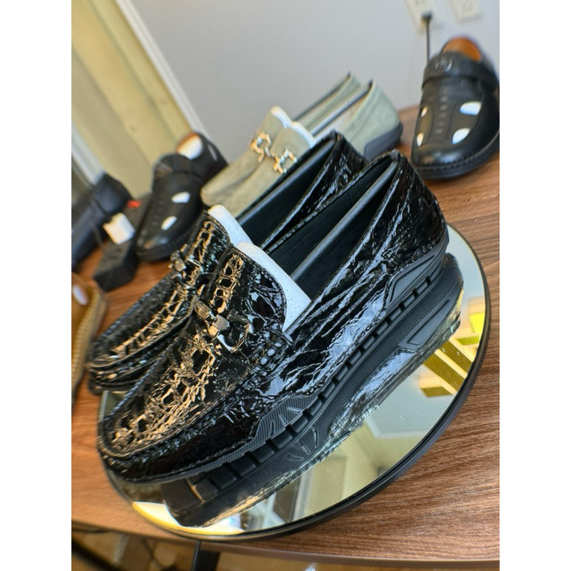 giày da bò TA LEATHER STORE chất liệu da bóng vân cá sấu