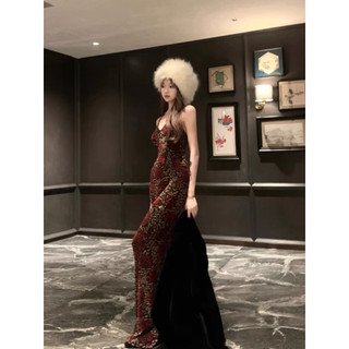 Đầm maxi hoa hồng body ánh nhũ Hera X140