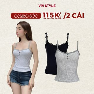 Áo thun 2 dây nữ VMSTYLE ôm body croptop vạt bầu phối ren basic thời trang mùa hè, đi biển ATU00807