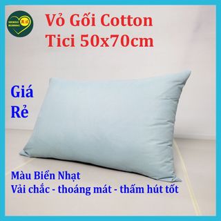 vỏ gối 50x70cm cotton tici hàng đẹp vải tốt màu xanh biển nhạt