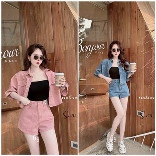 Set 3 món áo ống bozip kèm áo kaki sơ mi croptop quần short cá tính g