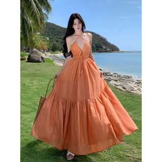 Đầm maxi hở lưng tone màu siêu tôn da Arashoz X122