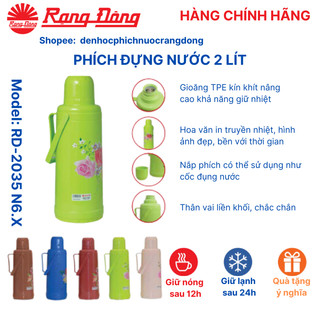 Phích nước Rạng Đông 2 lít, bình thủy giữ nhiệt, đựng nước nóng, pha trà RD2035N6X