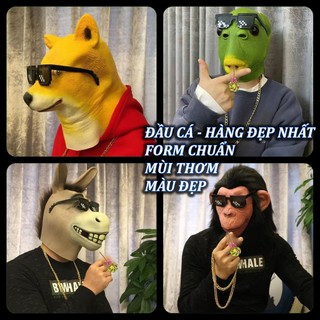 (HÀNG ĐẸP) 🔥Mặt nạ ếch xanh lá bằng silicon đội đầu hài hước troll mặt nạ đầu cá xanh cá chép xah hoá trang hallowen